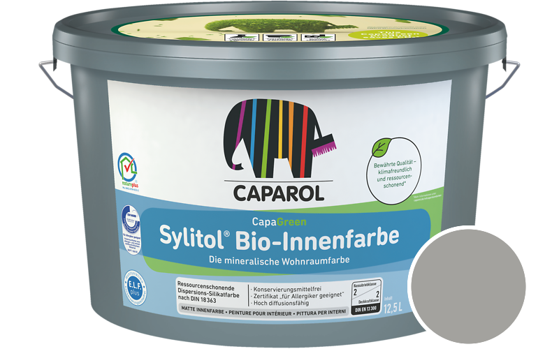 Caparol Sylitol Bio-Innenfarbe 2,5L Silikatfarbe / Getnt im Farbton Moos 20