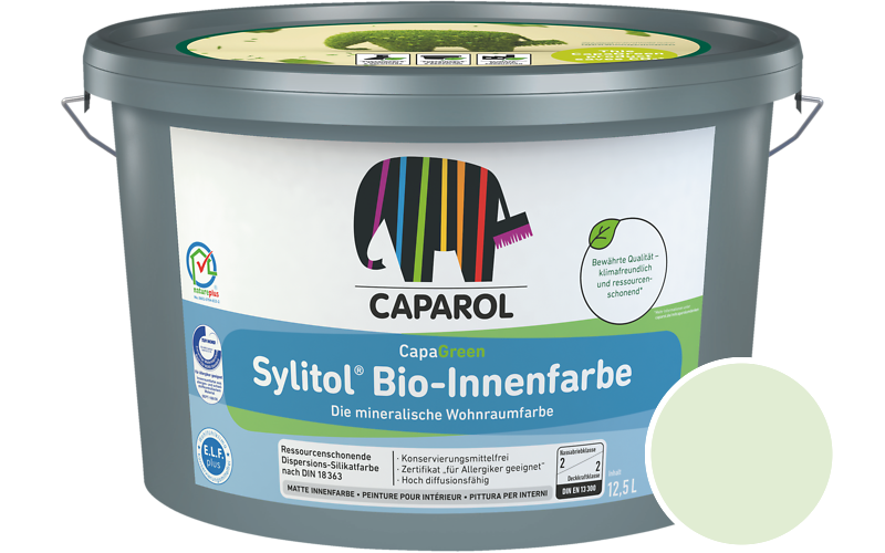Caparol Sylitol Bio-Innenfarbe 12,5L Silikatfarbe / Getnt im Farbton Oase 120