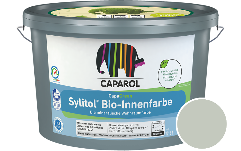 Caparol Sylitol Bio-Innenfarbe 7,5L Silikatfarbe / Getnt im Farbton Oase 20