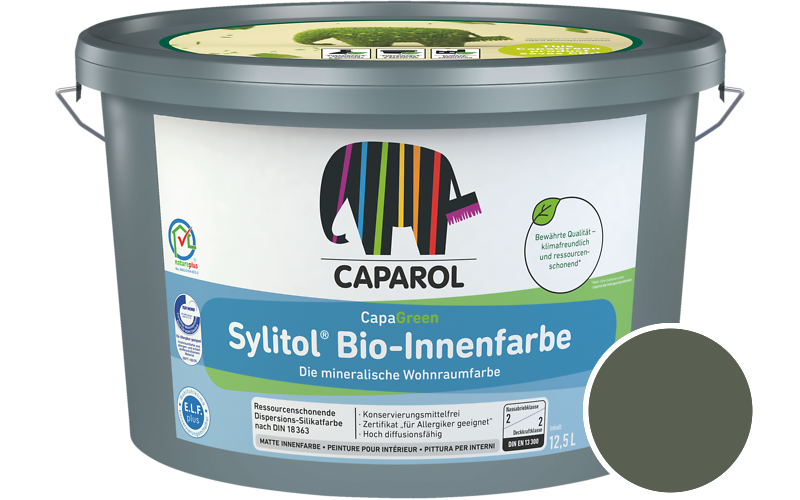 Caparol Sylitol Bio-Innenfarbe 7,5L Silikatfarbe / Getnt im Farbton Oase 40