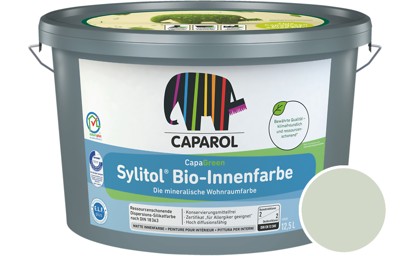 Caparol Sylitol Bio-Innenfarbe 7,5L Silikatfarbe / Getnt im Farbton Oase 85