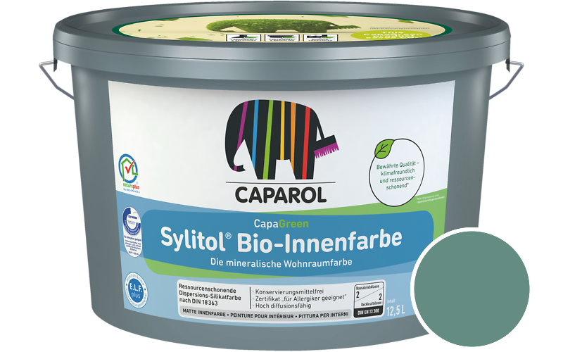 Caparol Sylitol Bio-Innenfarbe 7,5L Silikatfarbe / Getnt im Farbton Odenwald 12