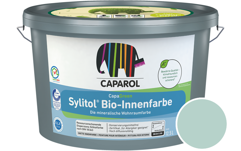 Caparol Sylitol Bio-Innenfarbe 7,5L Silikatfarbe / Getnt im Farbton Odenwald 15