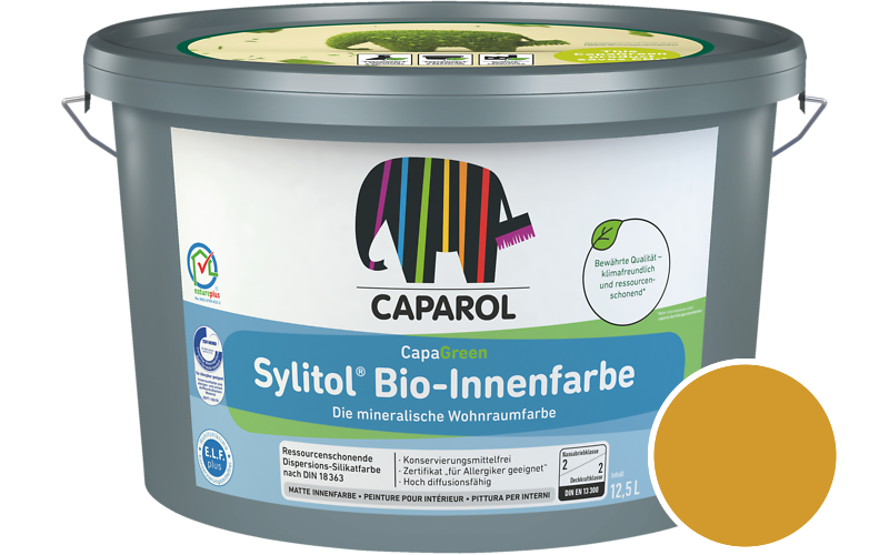 Caparol Sylitol Bio-Innenfarbe 2,5L Silikatfarbe / Getnt im Farbton Oliv 10