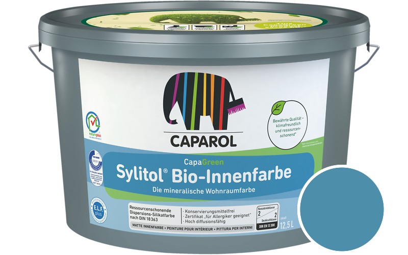 Caparol Sylitol Bio-Innenfarbe 7,5L Silikatfarbe / Getnt im Farbton Pacific 165