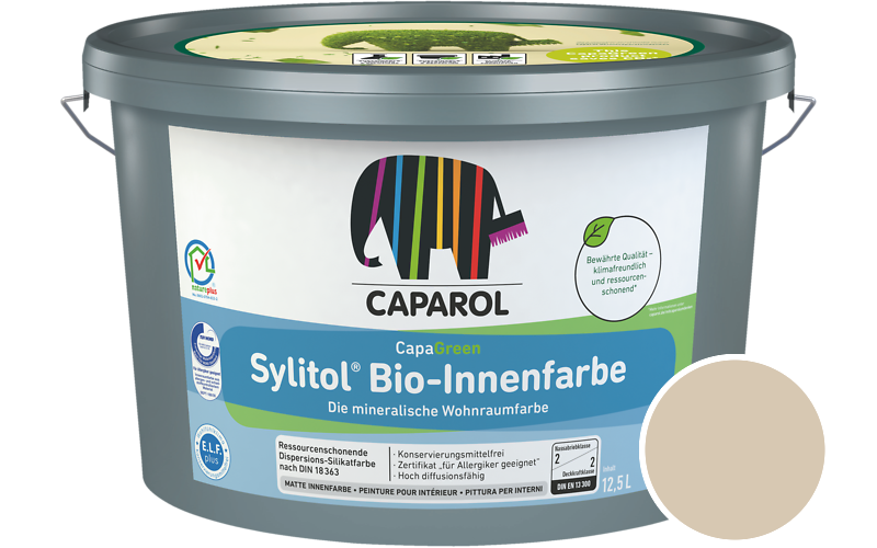 Caparol Sylitol Bio-Innenfarbe 5L Silikatfarbe / Getnt im Farbton Palazzo 150