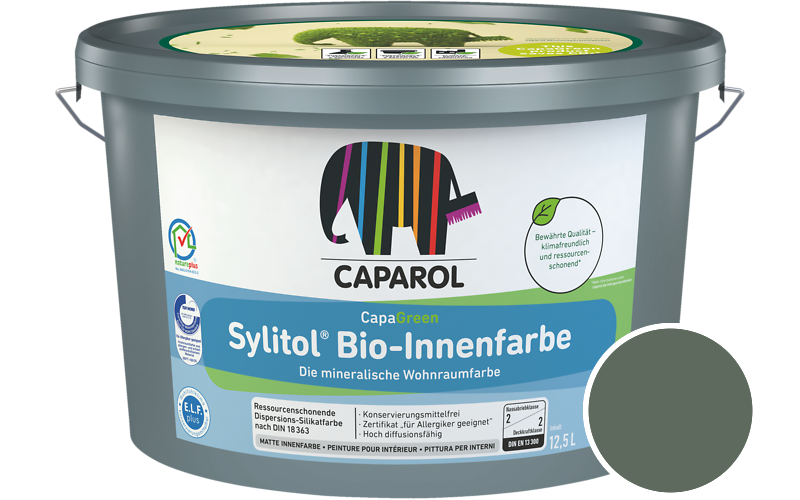 Caparol Sylitol Bio-Innenfarbe 2,5L Silikatfarbe / Getnt im Farbton Palm 15