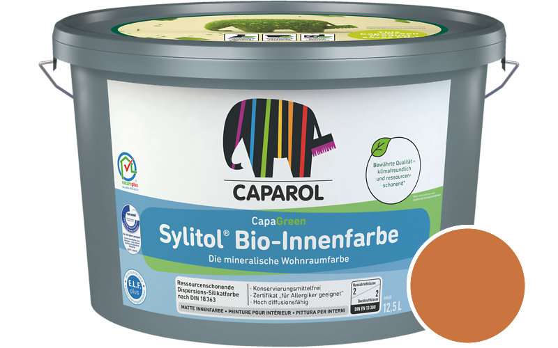 Caparol Sylitol Bio-Innenfarbe 7,5L Silikatfarbe / Getnt im Farbton Papaya 95