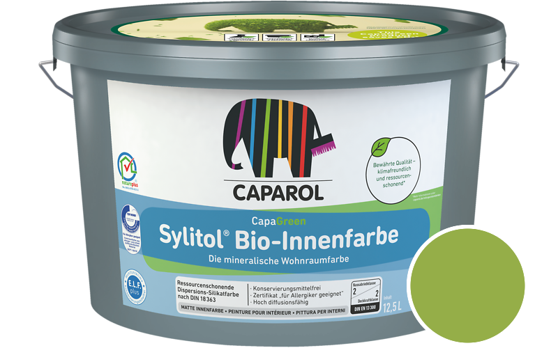 Caparol Sylitol Bio-Innenfarbe 12,5L Silikatfarbe / Getnt im Farbton Pinie 100