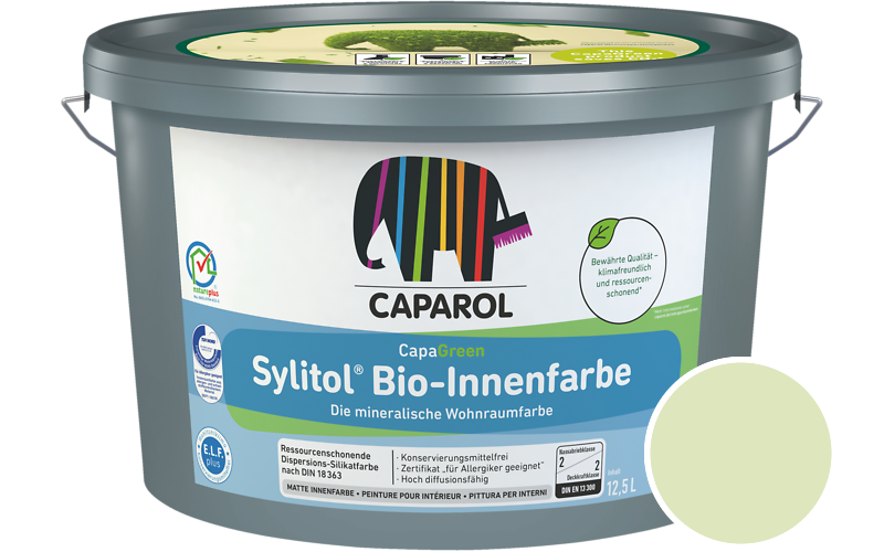 Caparol Sylitol Bio-Innenfarbe 12,5L Silikatfarbe / Getnt im Farbton Pinie 120