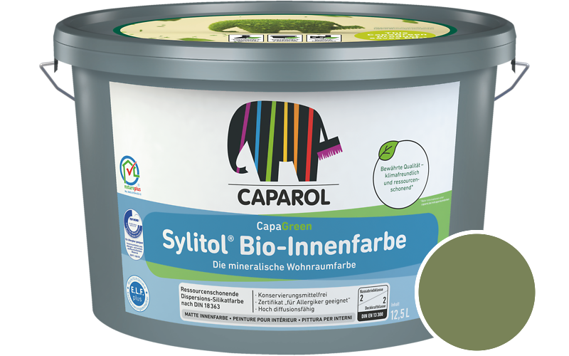 Caparol Sylitol Bio-Innenfarbe 7,5L Silikatfarbe / Getnt im Farbton Pinie 40