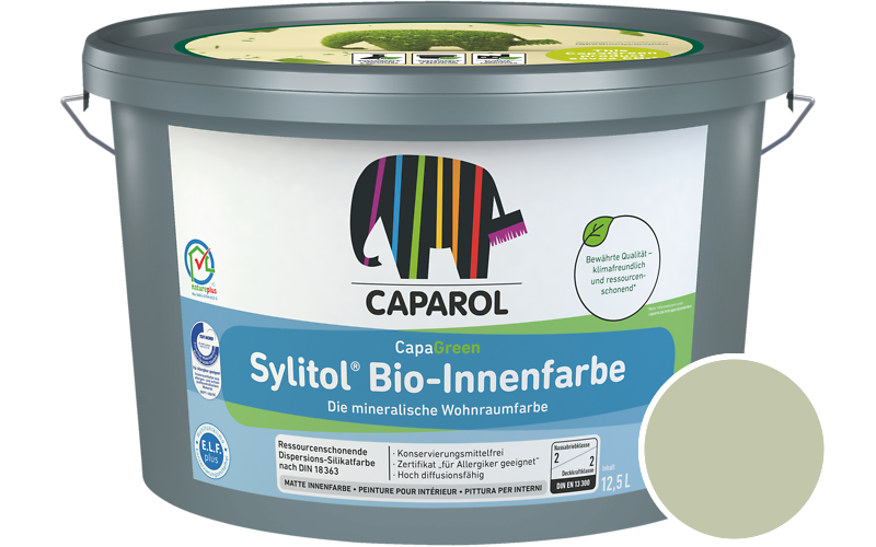 Caparol Sylitol Bio-Innenfarbe 7,5L Silikatfarbe / Getnt im Farbton Pinie 55
