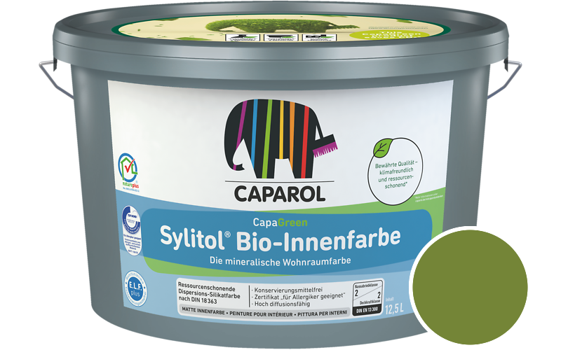 Caparol Sylitol Bio-Innenfarbe 12,5L Silikatfarbe / Getnt im Farbton Pinie 65