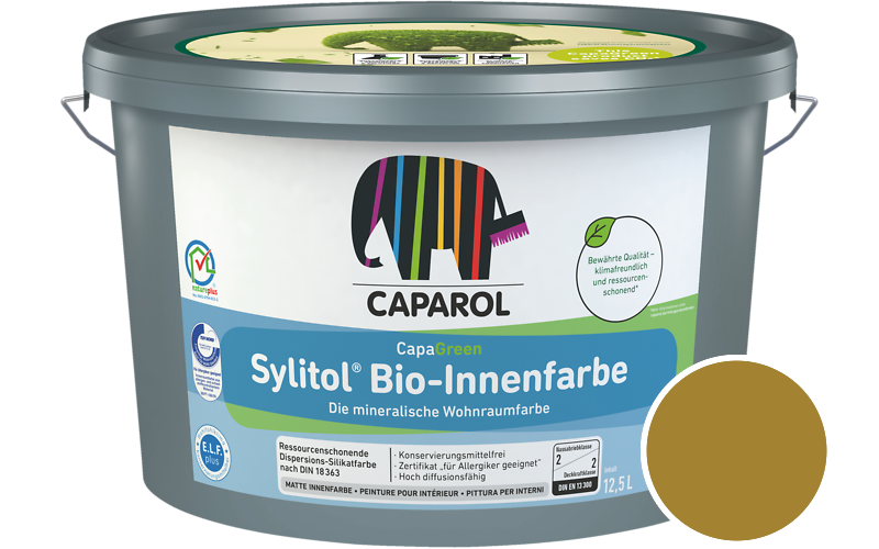 Caparol Sylitol Bio-Innenfarbe 12,5L Silikatfarbe / Getnt im Farbton RAL 1027 Currygelb