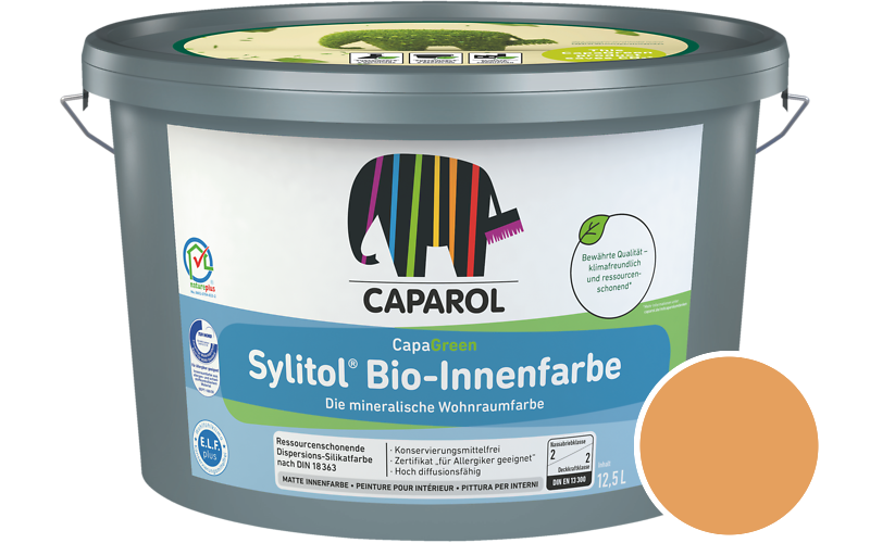 Caparol Sylitol Bio-Innenfarbe 7,5L Silikatfarbe / Getnt im Farbton RAL 1034 Pastellgelb