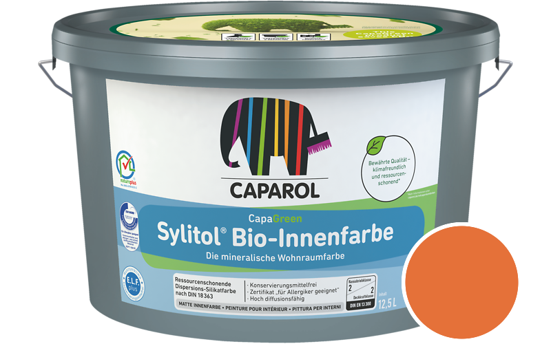 Caparol Sylitol Bio-Innenfarbe 7,5L Silikatfarbe / Getnt im Farbton RAL 2008 Hellrotorange