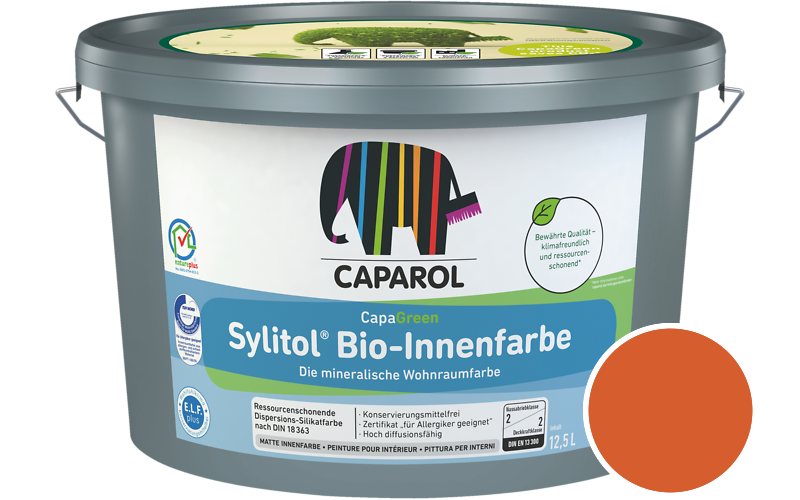 Caparol Sylitol Bio-Innenfarbe 7,5L Silikatfarbe / Getnt im Farbton RAL 2009 Verkehrsorange