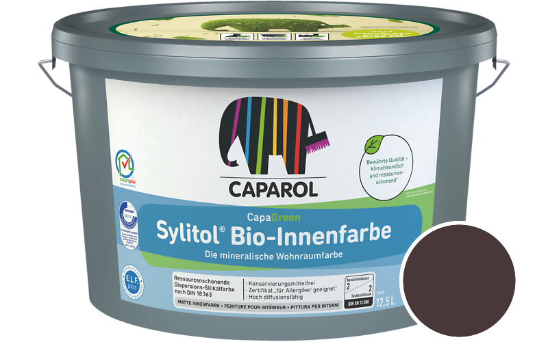 Caparol Sylitol Bio-Innenfarbe 12,5L Silikatfarbe / Getnt im Farbton RAL 3007 Schwarzrot