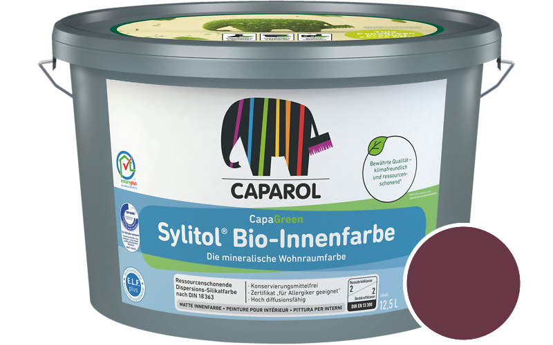 Caparol Sylitol Bio-Innenfarbe 2,5L Silikatfarbe / Getnt im Farbton RAL 4004 Bordeauxviolett