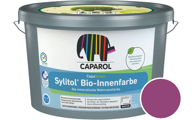 Caparol Sylitol Bio-Innenfarbe 12,5L Silikatfarbe / Getnt im Farbton RAL 4006 Verkehrspurpur