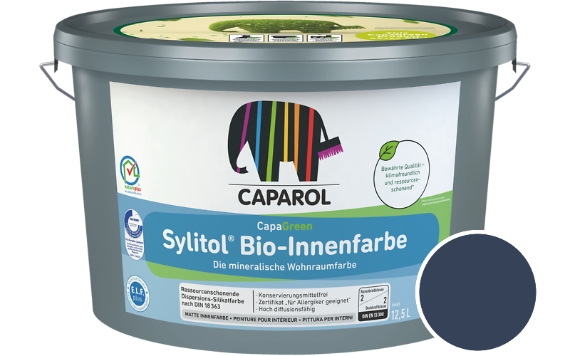 Caparol Sylitol Bio-Innenfarbe 2,5L Silikatfarbe / Getnt im Farbton RAL 5003 Saphirblau