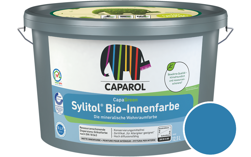 Caparol Sylitol Bio-Innenfarbe 5L Silikatfarbe / Getnt im Farbton RAL 5015 Himmelblau