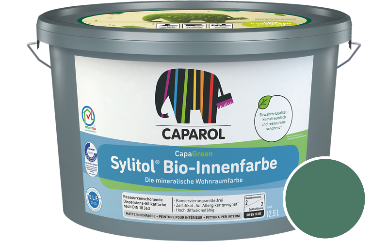Caparol Sylitol Bio-Innenfarbe 5L Silikatfarbe / Get�nt im Farbton RAL 6000 Patinagr�n