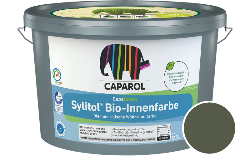 Caparol Sylitol Bio-Innenfarbe 12,5L Silikatfarbe / Getnt im Farbton RAL 6003 Olivgrn