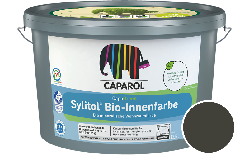 Caparol Sylitol Bio-Innenfarbe 7,5L Silikatfarbe / Getnt im Farbton RAL 6008 Braungrn