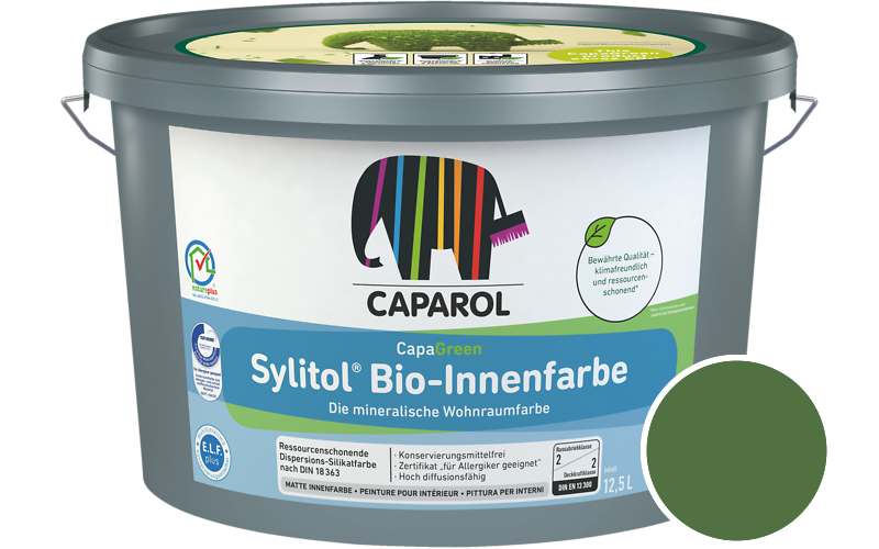 Caparol Sylitol Bio-Innenfarbe 7,5L Silikatfarbe / Getnt im Farbton RAL 6010 Grasgrn
