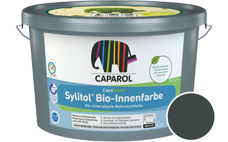 Caparol Sylitol Bio-Innenfarbe 7,5L Silikatfarbe / Getnt im Farbton RAL 6012 Schwarzgrn
