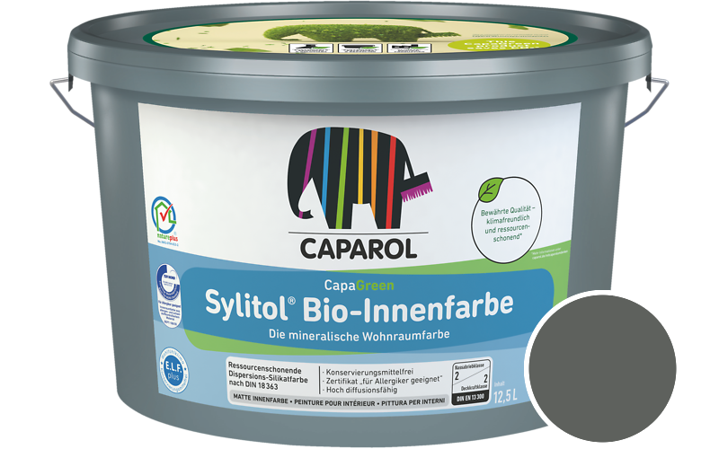 Caparol Sylitol Bio-Innenfarbe 5L Silikatfarbe / Getnt im Farbton RAL 7010 Zeltgrau