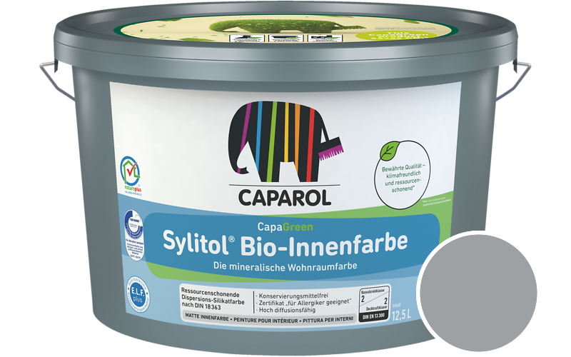 Caparol Sylitol Bio-Innenfarbe 2,5L Silikatfarbe / Getnt im Farbton RAL 7040 Fenstergrau