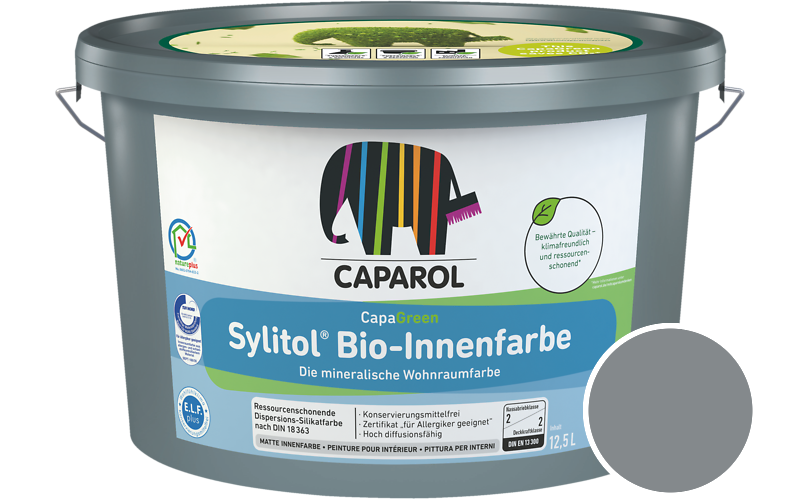 Caparol Sylitol Bio-Innenfarbe 12,5L Silikatfarbe / Getnt im Farbton RAL 7046 Telegrau 2