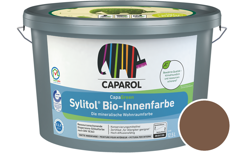 Caparol Sylitol Bio-Innenfarbe 7,5L Silikatfarbe / Getnt im Farbton RAL 8024 Beigebraun