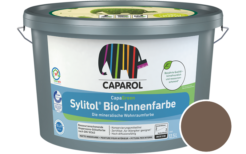 Caparol Sylitol Bio-Innenfarbe 7,5L Silikatfarbe / Getnt im Farbton RAL 8025 Blassbraun