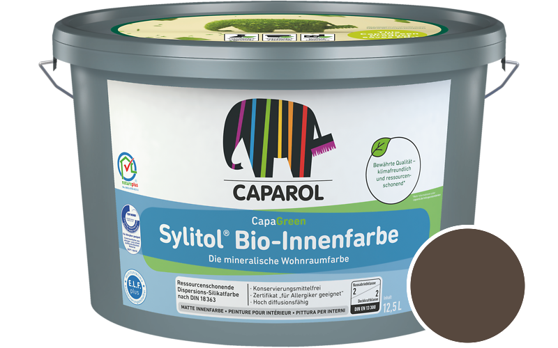 Caparol Sylitol Bio-Innenfarbe 12,5L Silikatfarbe / Getnt im Farbton RAL 8028 Terrabraun