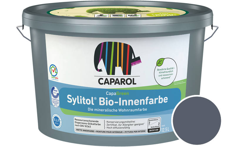Caparol Sylitol Bio-Innenfarbe 2,5L Silikatfarbe / Getnt im Farbton Saphir 10