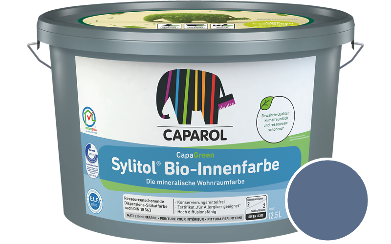 Caparol Sylitol Bio-Innenfarbe 2,5L Silikatfarbe / Getnt im Farbton Saphir 70