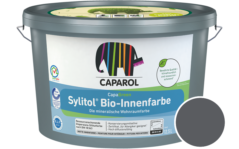 Caparol Sylitol Bio-Innenfarbe 2,5L Silikatfarbe / Getnt im Farbton Schiefer-grau