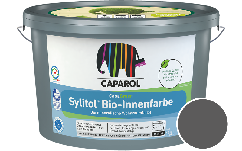 Caparol Sylitol Bio-Innenfarbe 12,5L Silikatfarbe / Getnt im Farbton Sepia-grau