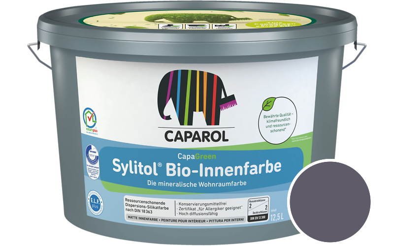 Caparol Sylitol Bio-Innenfarbe 7,5L Silikatfarbe / Getnt im Farbton Velvet 10