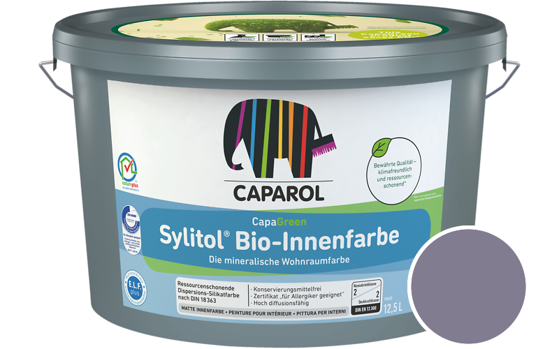 Caparol Sylitol Bio-Innenfarbe 2,5L Silikatfarbe / Getnt im Farbton Velvet 45