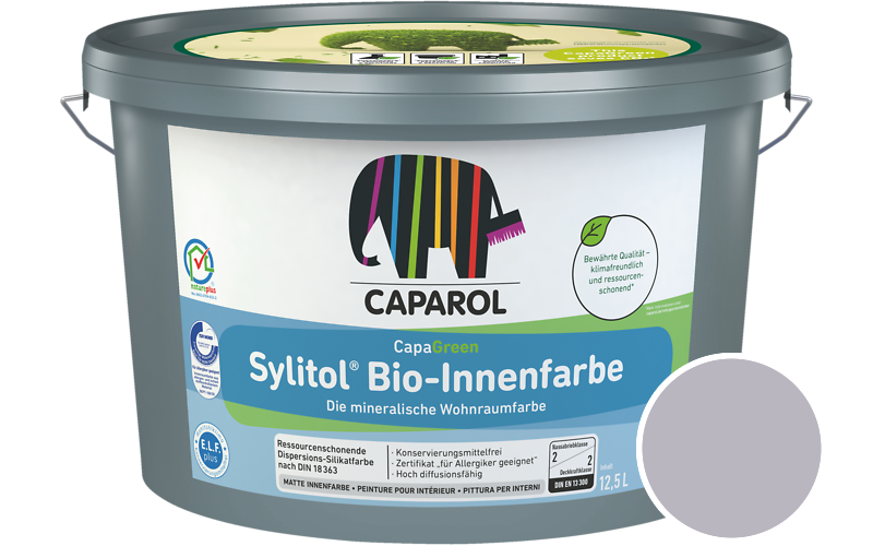 Caparol Sylitol Bio-Innenfarbe 7,5L Silikatfarbe / Getnt im Farbton Velvet 55