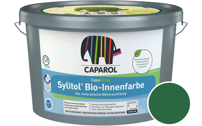 Caparol Sylitol Bio-Innenfarbe 12,5L Silikatfarbe / Getnt im Farbton Verdo 20