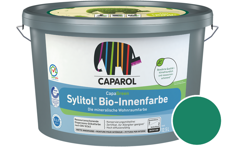 Caparol Sylitol Bio-Innenfarbe 7,5L Silikatfarbe / Getnt im Farbton Verdo 30