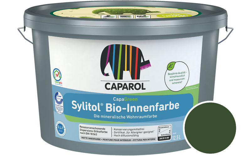 Caparol Sylitol Bio-Innenfarbe 5L Silikatfarbe / Getnt im Farbton Verdo 5